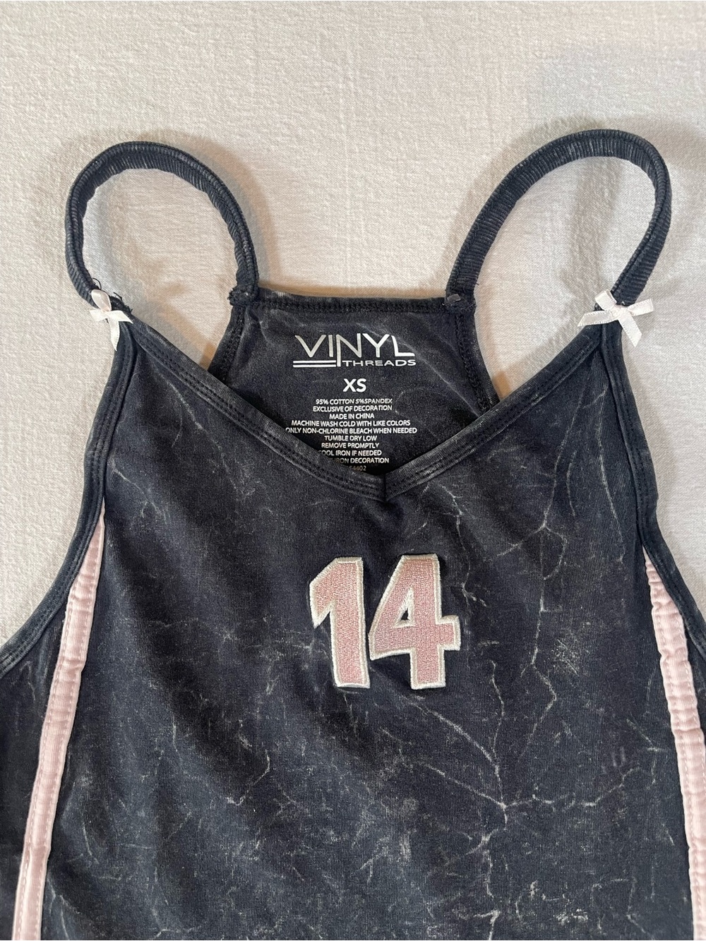 Vinyl Thread Black Marbled Mini Dress with Pink Trim- Racerback with Pockets - Picture 3 of 7
